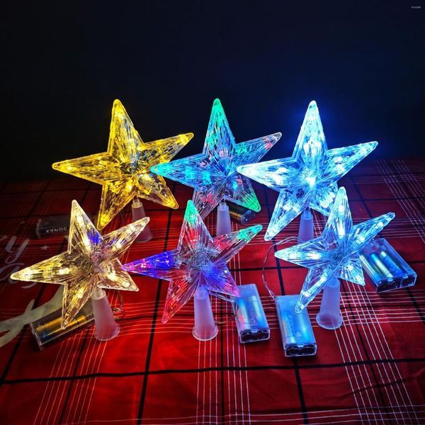 Decoraciones navideñas LED transparentes, copas de estrella para árbol de cinco puntas, adornos navideños para el hogar, accesorios de Navidad
