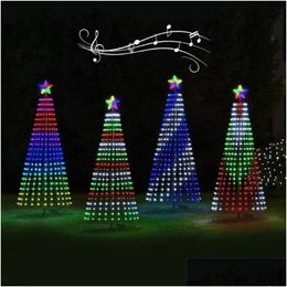Décorations de Noël LED Arbre Lightshow String Cône Cascade Star Lights extérieur Mticolor pour la décoration de fête de mariage EU Plug Dro Otwy3