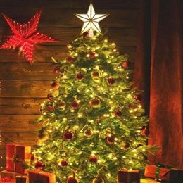 Christmas Decorations Led Tree Top Star Light gloeiend vijfpuntig jaar Groothandel Xmas Party N1 2023 Decor 17cm ornamenten E7N5