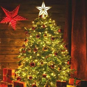 Christmas Decorations Led Tree Top Star Light gloeiend vijfpuntig jaar Groothandel Xmas Party N1 2023 Decor 17cm ornamenten E7N5