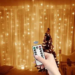 Décorations de Noël LED USB Power Télécommande Rideau Fée Lumières Guirlande De Noël Lumières LED Guirlandes Fête Jardin Maison Décor De Mariage 231025
