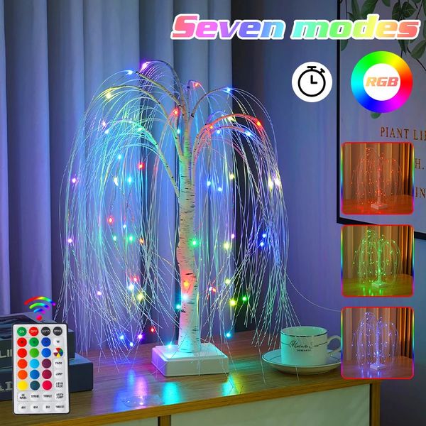 Décorations de Noël LED Willow Night Light RGB Lampe de table d'arbre coloré avec télécommande Chambre à coucher Décor de mariage Cadeau de Noël Fille 231019