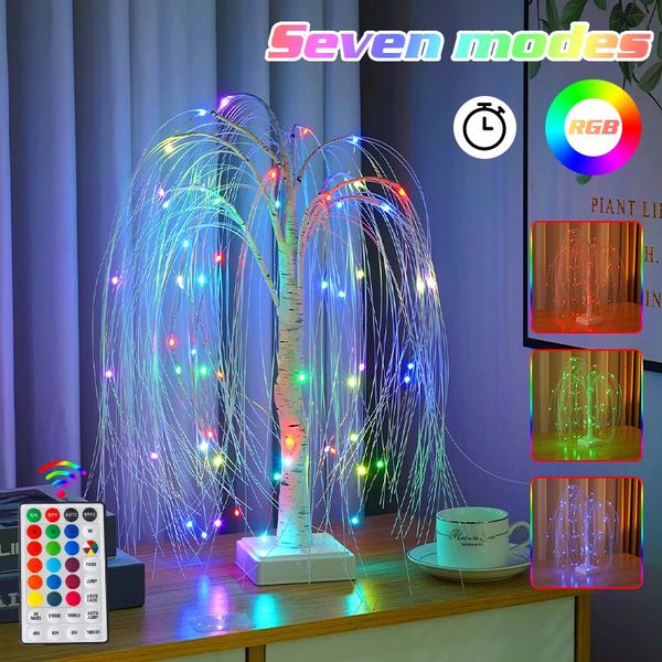 Décorations de Noël LED Willow Night Light RGB Lampe de table d'arbre coloré avec télécommande Chambre à coucher Décor de mariage Cadeau de Noël Fille 231025