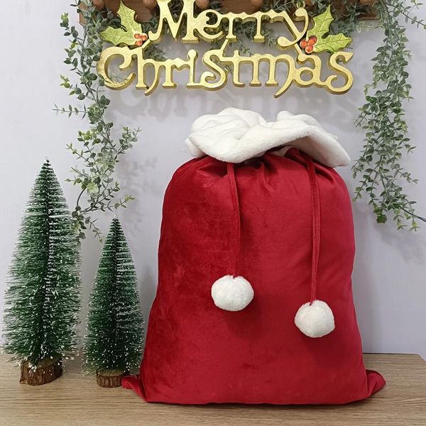 Decoraciones navideñas Leopardo Terciopelo Santa Saco grande con pompones grandes Sublimación Peluche Caramelo Juguete Bolsas de regalo Recuerdo Decoración del hogar