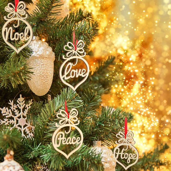 Decoraciones navideñas Carta de madera Iglesia Corazón Patrón de burbuja Adorno Decoración del árbol Adornos del festival en casa Regalo colgante RH4792