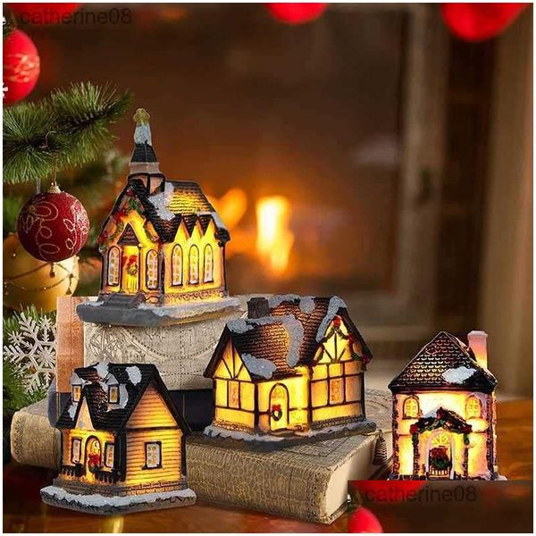 Décorations de Noël Light House Village pour la maison Cadeaux de Noël Ornements Nouvel An 2023 Natale Navidad Noel L230621 Drop Delivery Garden Dhmvh