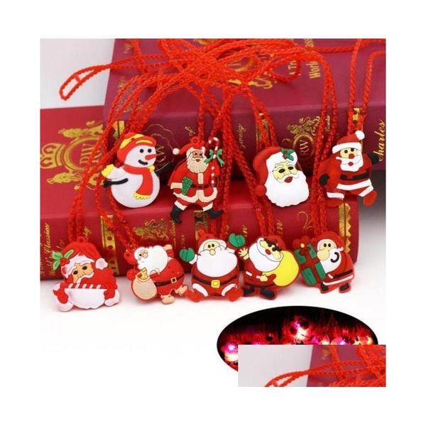 Décorations de Noël allument collier clignotant enfants lueur dessin animé père Noël pendentif fête LED jouets fournitures9304275 Drop Deliv Dhxq4