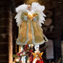 Kerstdecoraties verlichte Angel Tree Topper White Wings For Home Office Cafe Garden Bruiloft Verjaardagsfeestje Gloeien