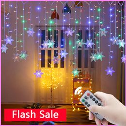 Décorations de noël lumières année guirlande LED flocon de neige fée rideau chaîne pour chambre vacances maison fête décor 221122
