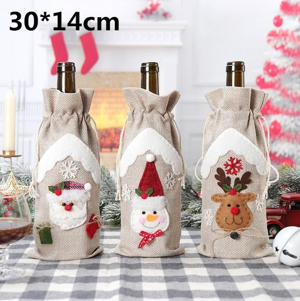 Decoraciones navideñas Juegos de botellas de lino Bolsas de botellas de champán Santa Claus Muñeco de nieve Elk Bolsas de vino al por mayor