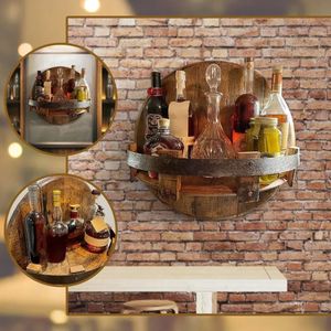 Kerstversiering Drankfles Display Bourbon Whiskey Vat Plank Wandmontage Vintage Rond Wijnrek Familie Keuken Bar Decoratie 231205