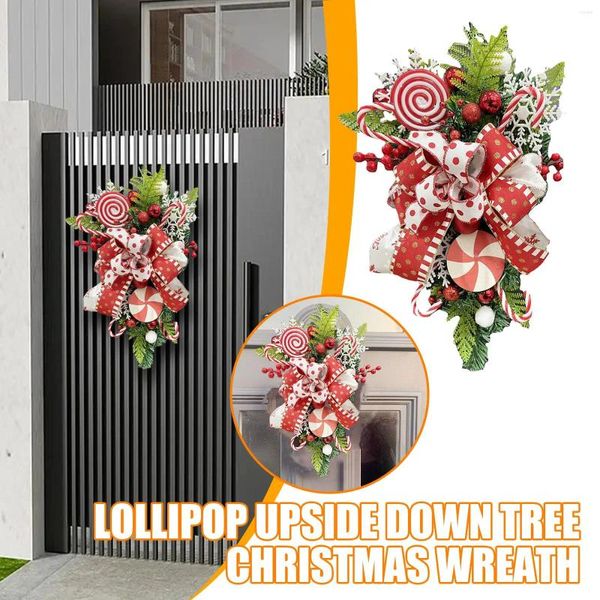 Décorations de Noël Lollipop Wreath Red Bownot Decoration Porte d'entrée Garland Ornement suspendu