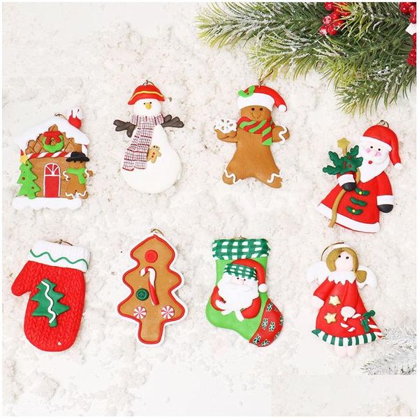 Décorations De Noël Belle Décoration 9Cm Argile Douce Arbre Pendentif Père Noël Bonhomme De Neige Accessoires De Vacances Ornements Vt984 Drop Delivery Accueil Ga Dhzsm