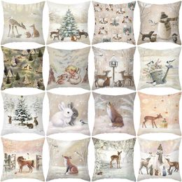 Kerstdecoraties Luanqi Elk Cushion Cover Merry Decor for Home 2022 Navidad Noel Xmas Pillow Case 45x45cm Happy Year 2023