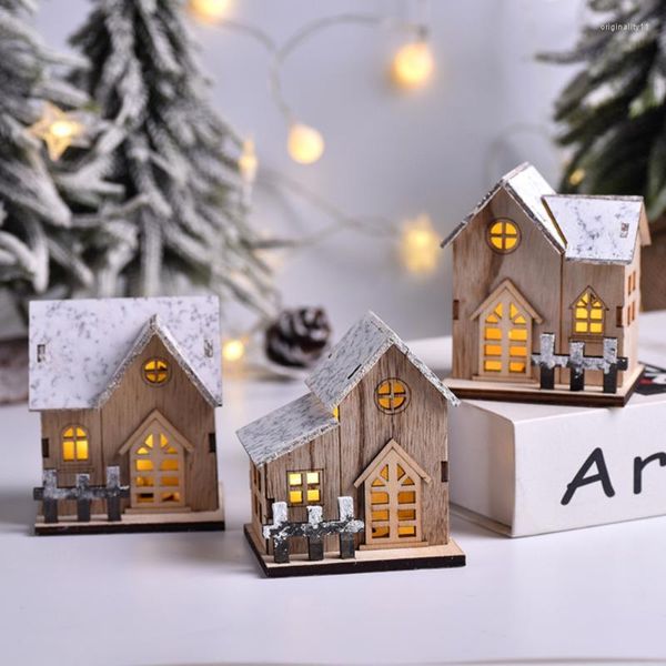 Decoraciones navideñas Cabina luminosa Casa de madera Brillo Luz LED Decoración del hogar Hada Lámpara de noche Colgante Prop Vela Regalo
