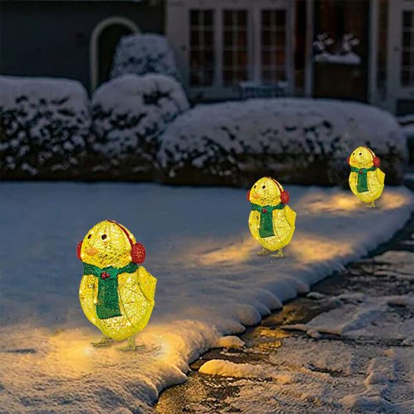Adornos navideños pollo luminoso con bufanda decoración navideña, decoración de resina Led para exteriores regalos de año 2022