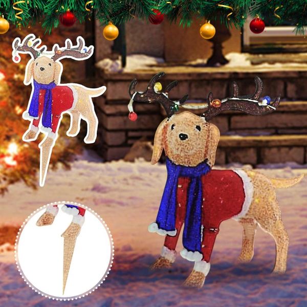 Décorations de Noël Figurine de cerf lumineuse Fil LED Année 2023 Figure avec guirlande à l'intérieur sous l'arbre