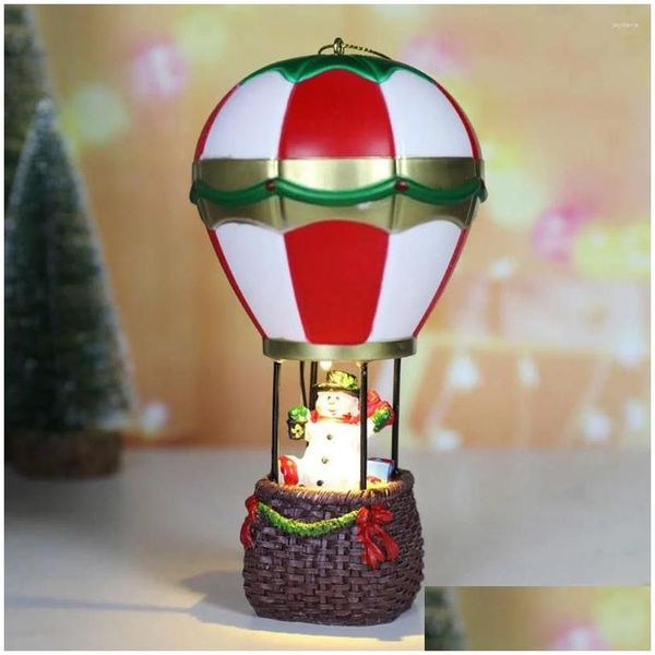 Décorations de Noël Ornements lumineux Résine Santa Claus Snowman Figurine Ballon à air avec lumière LED pour 2024 Navidad Party Fournitures Otfxj