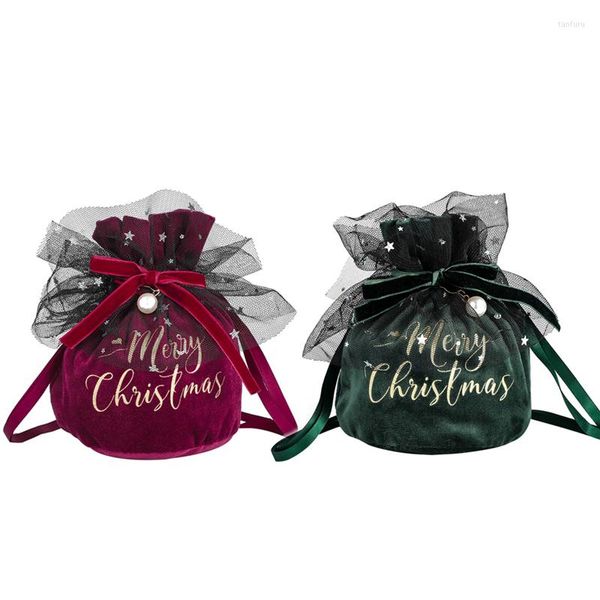 Décorations de noël sacs-cadeaux en velours de luxe avec sac à cordes de perles décor de l'année boîtes à bonbons pour enfants Sachet de bijoux