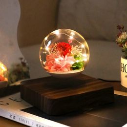 Décorations de Noël Fleurs préservées à lévitation magnétique avec lumières LED Maglev Salon Décor à la maison Cadeaux d'anniversaire de la Saint-Valentin 231211