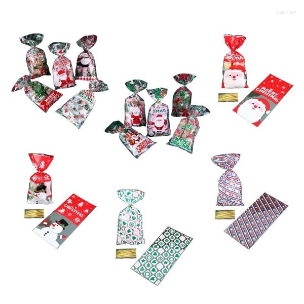 Décorations de Noël Joyeux sac de bonbons avec des attaches torsadées, fournitures de pochette d'emballage pour enfants, fête d'anniversaire, fête, emballage de faveur