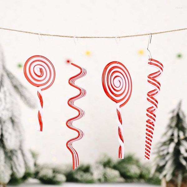 Decoraciones navideñas, colgantes de dulces de bastón, piruleta en espiral de hielo rojo, decoración colgante para el año, adornos para el hogar para fiesta de Navidad