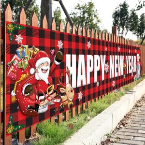 Decoraciones navideñas Banner de Feliz Navidad Banner de cuadros de búfalo colgante de 250 cm de largo con árbol de Navidad de Papá Noel para decoración de fiesta de Navidad en el patio 231030