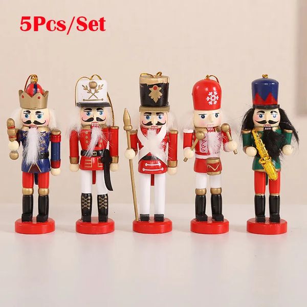 Weihnachtsdekorationen Frohe Weihnachten Dekorationen Kinder Nussknacker Soldat Puppe 12 cm Holzanhänger Jahresornamente für Navidad Weihnachtsbaum 5 Stück/Set 231013