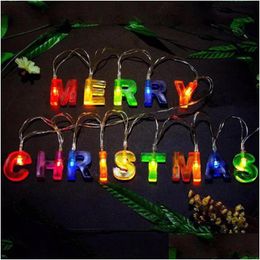 Décorations de Noël Joyeux Noël Glowing Lettres String Creative LED Batterie Lumières Fête Décorative Drop Livraison Maison Jardin Fe Dhb9S