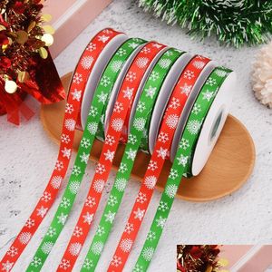 Kerst decoraties Merry Christmas Ribbon Cartoon Print Glitter Fabric Linten Wrap Gift Box Wrap Festivel Home Decorations Drop DHHK7