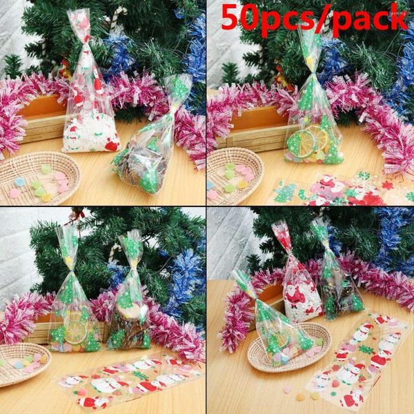 Adornos navideños Suministros para fiestas alegres Envases de plástico para hornear Santa Claus Muñeco de nieve Snack Cookies Almacenamiento Bolsas de dulces de Navidad