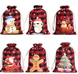 Décorations de noël joyeux Plaid sacs-cadeaux sac de bonbons pour la maison ornements de noël Navidad fête fournitures Noel 2023