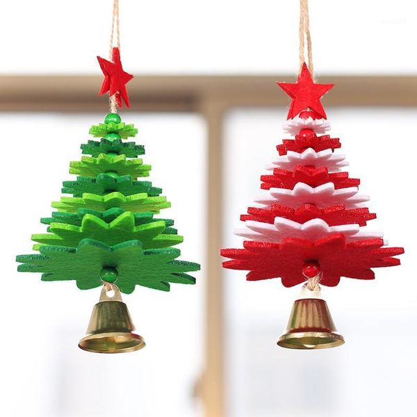 Decoraciones navideñas Merry Tree Forma Colgante de pared Adornos de campana de Navidad para el año Hogar Carillones Artesanía Navidad1