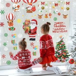 Adornos navideños, pegatinas de ventana alegres, copos de nieve de Papá Noel, calcomanía de pared DIY para decoración del hogar, adornos navideños, feliz año 2023