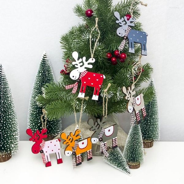 Décorations de noël joyeux en bois peint wapiti cerf renne pendentif goutte arbre ornements fête fête fournitures accessoires pour la maison