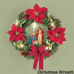 Kerstdecoraties Vrolijke krans hangende ornamenten met dennenappelbessenprint acryl kunstmatige slinger voor feest 220909
