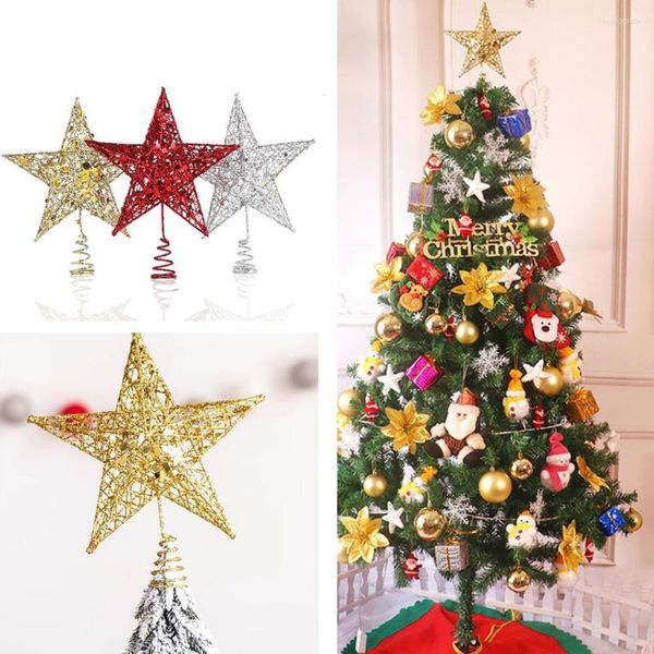 Decoraciones navideñas Estrella de lentejuelas de metal Decoración para árbol de Navidad Adornos colgantes con purpurina hueca Decoración DIY Po Prop 15/20/25 CM