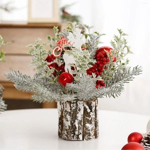 Décorations de Noël Mini arbre de Noël plantes artificielles PE flocage pomme de pin branche de pin décoration de fenêtre de maison décor de bureau cadeau