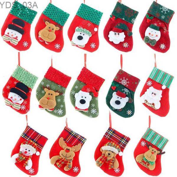 Décorations de Noël Mini bas de Noël décoration d'arbre de noël ornements pendentif petites bottes enfants nouvel an sac de bonbons père noël cadeau chaussettes YQ231116