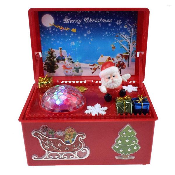 Décorations de Noël Mini Père Noël électrique Arbre de Noël Bonhomme de neige DIY Boîte à musique avec lumières Jouets pour enfants Cadeaux Rouge