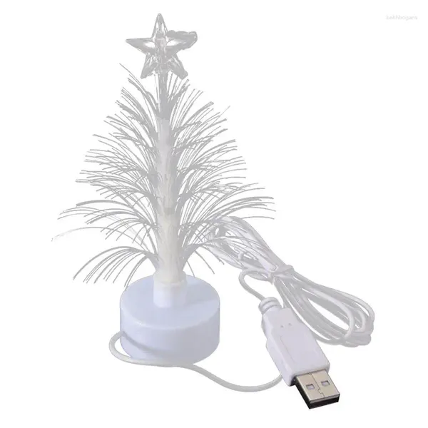 Decorações de Natal Mini LED Árvore Night Light Cor Mudando Fibra Óptica USB Conexão Lâmpada Festival Decor para Quarto