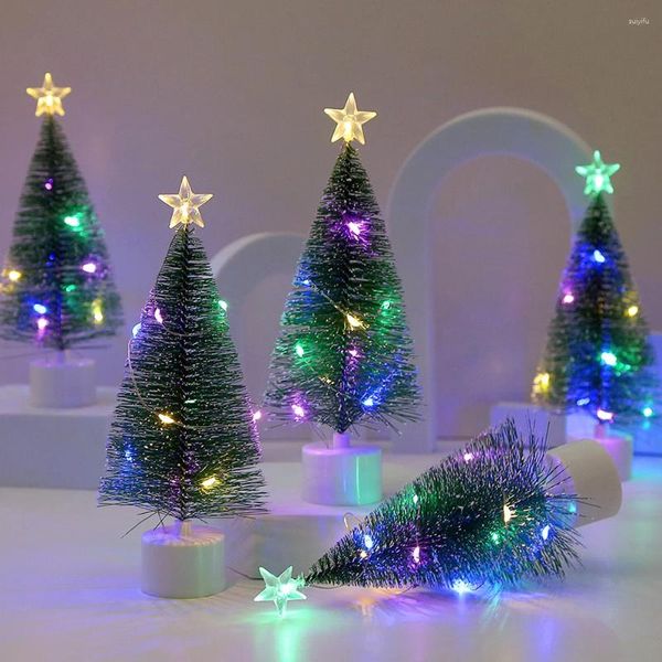 Decoraciones navideñas Mini ornamento de árbol LED con luces de cuerda Pine Needle Xmas para casa de escritorio de escritorio Decoración de regalos
