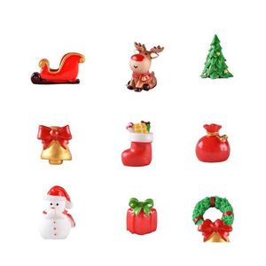 Kerstdecoraties Mini Resin Elk Santa Claus Ornamenten Merry Decoratie voor thuisbeeldjes Miniaturen Jaar Xmas Box Decor Drop D OT3IW