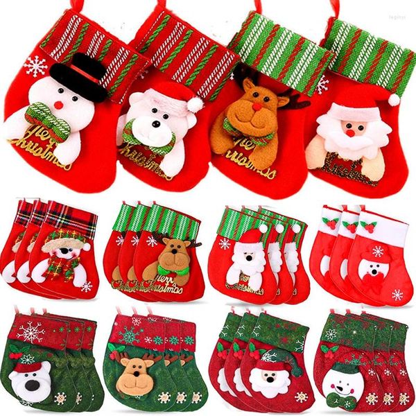 Decoraciones navideñas Mini medias 3D Santa Muñeco de nieve Porta cubiertos Árbol de Navidad Adornos colgantes Botas pequeñas Año Bolsas de regalo de dulces