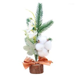 Décorations de Noël Mini arbre 10 pouces Pins de table artificiels avec ornements de base en bois pour Ho