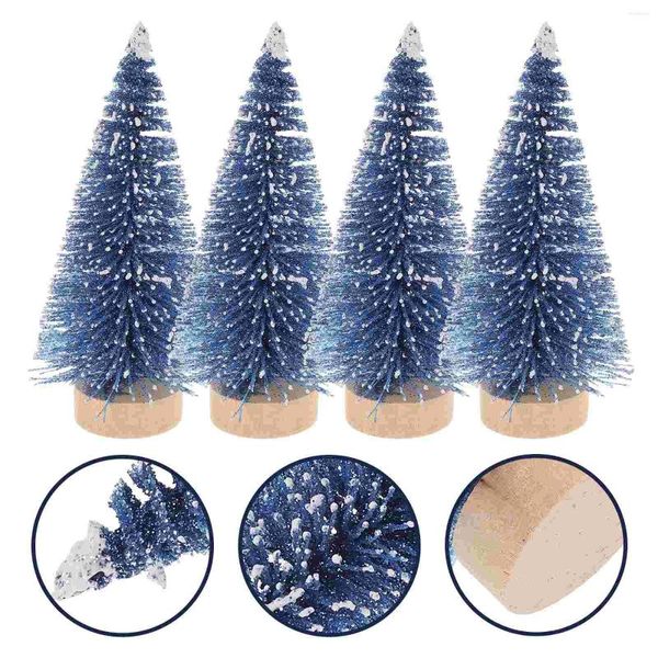 Decoraciones navideñas, miniárbol, pinos en miniatura, Base de madera, cepillo para botellas, manualidades pequeñas de Navidad artificiales