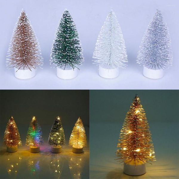 Adornos navideños Mini árbol agujas de pino DIY para mesa de hogar LED lámpara de Color brillante Navidad falso