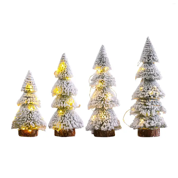 Décorations de Noël Mini arbre de Noël avec lumières LED hiver ornement romantique neige floquée pour la maison intérieure