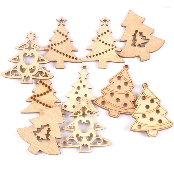Décorations de Noël en forme d'arbre mixte en bois naturel Scrapbooking bricolage artisanat pour décoration en bois ornement artisanat 10 pièces MT1858