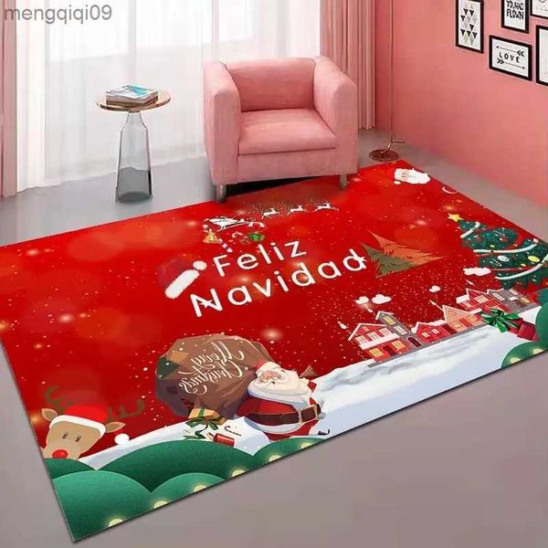 Décorations de Noël Tapis rouges modernes pour salon, décoration de Noël, tapis d'entrée de maison, tapis de chevet de chambre à coucher doux